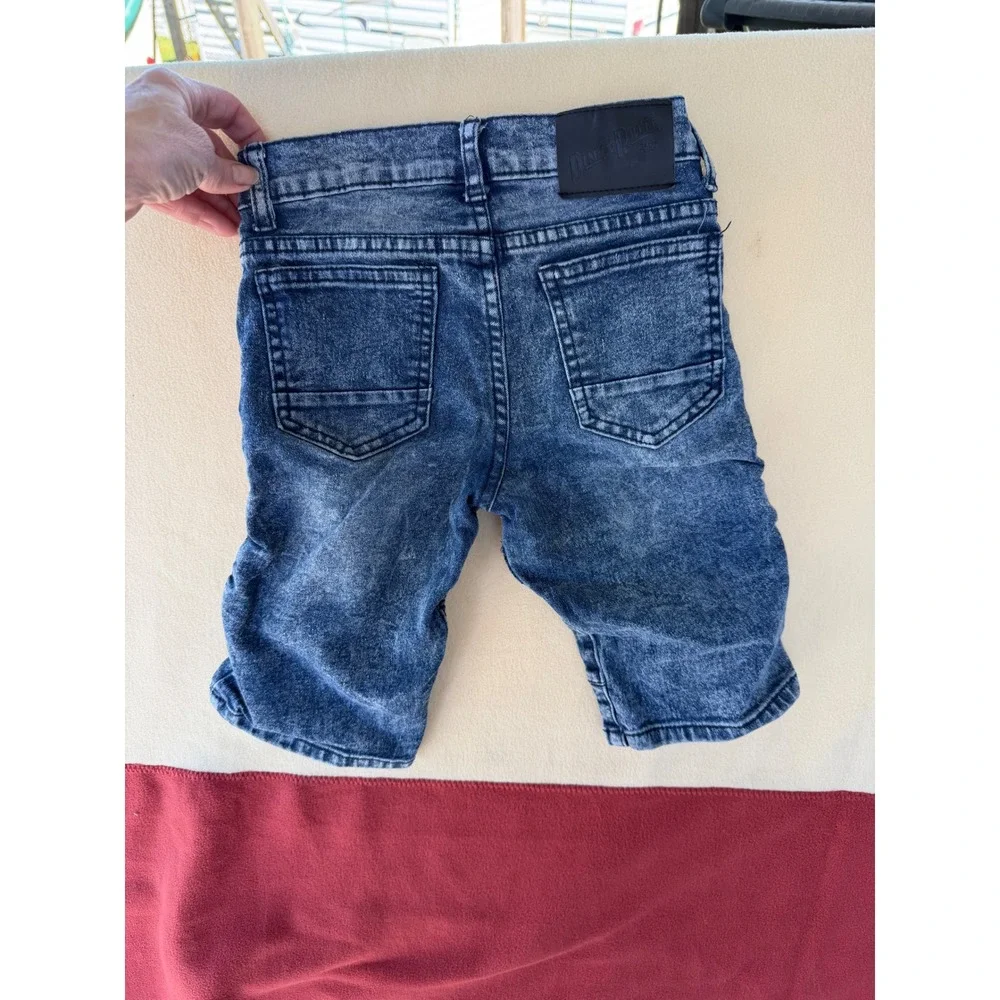 Denim & Rivets‎ Boys Acid Wash Moto Denim Shorts Blue Size 7 Ribbed Panel